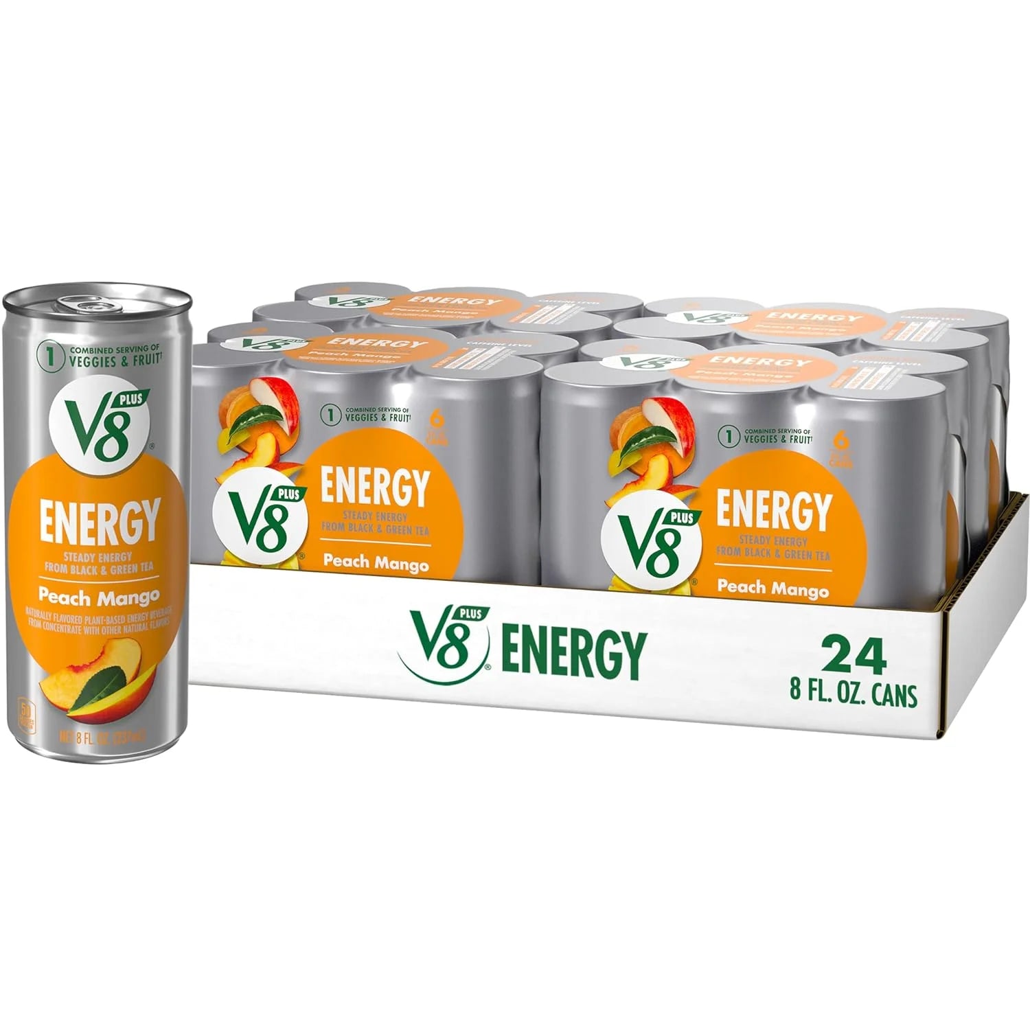 V8 Plus Energy Healthy Drink Peach Mango 8 Ounce 4 Packs of 6 Total of 24