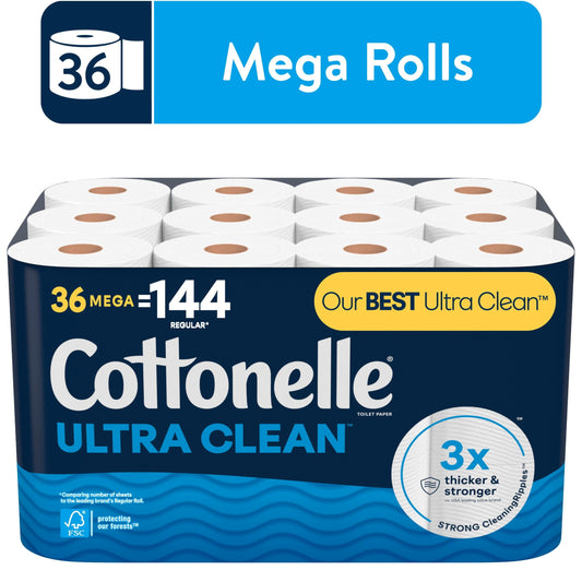 Cottonelle Ultra Clean Toilet Paper, 36 Mega Rolls