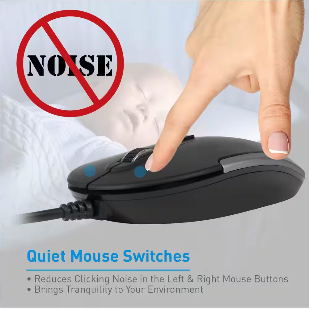 Silent USB Mouse Wired for Mac/Pc Optical Sensor and DPI Switch