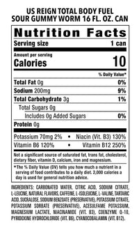 Reign Total Body Fuel Sour Gummy Worm, 16 Fl Oz Pack of 12