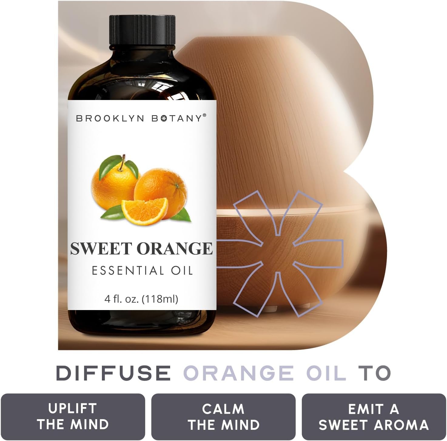 Brooklyn Botany Sweet Orange Essential Oil 4 Fl Oz  for Aromatherapy and Diffuser