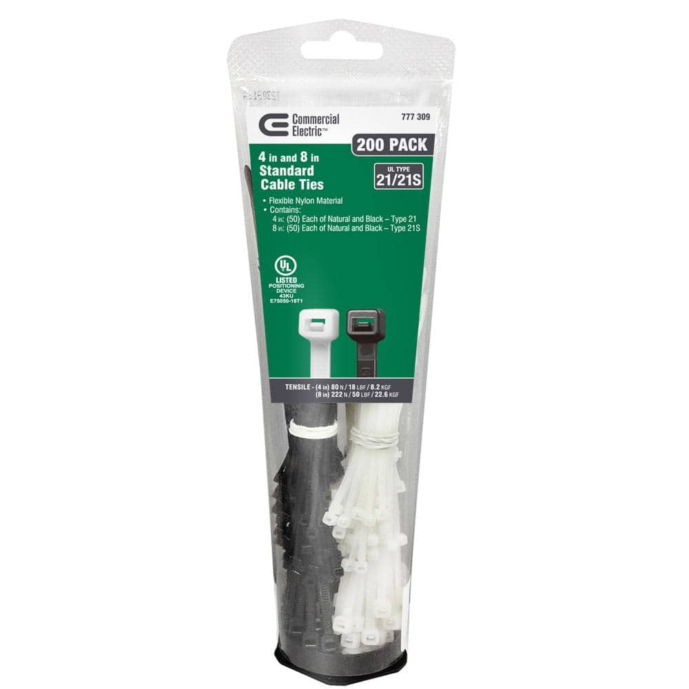 4 in. 8 in. Standard Cable Tie 200 Combo Pack