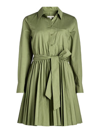 Women’s Pleated Mini Shirtdress with Long Sleeves