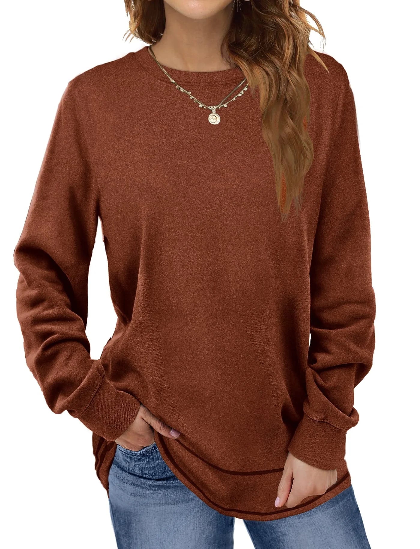 Women Crewneck Casual Long Sleeve Shirts Tunic Tops