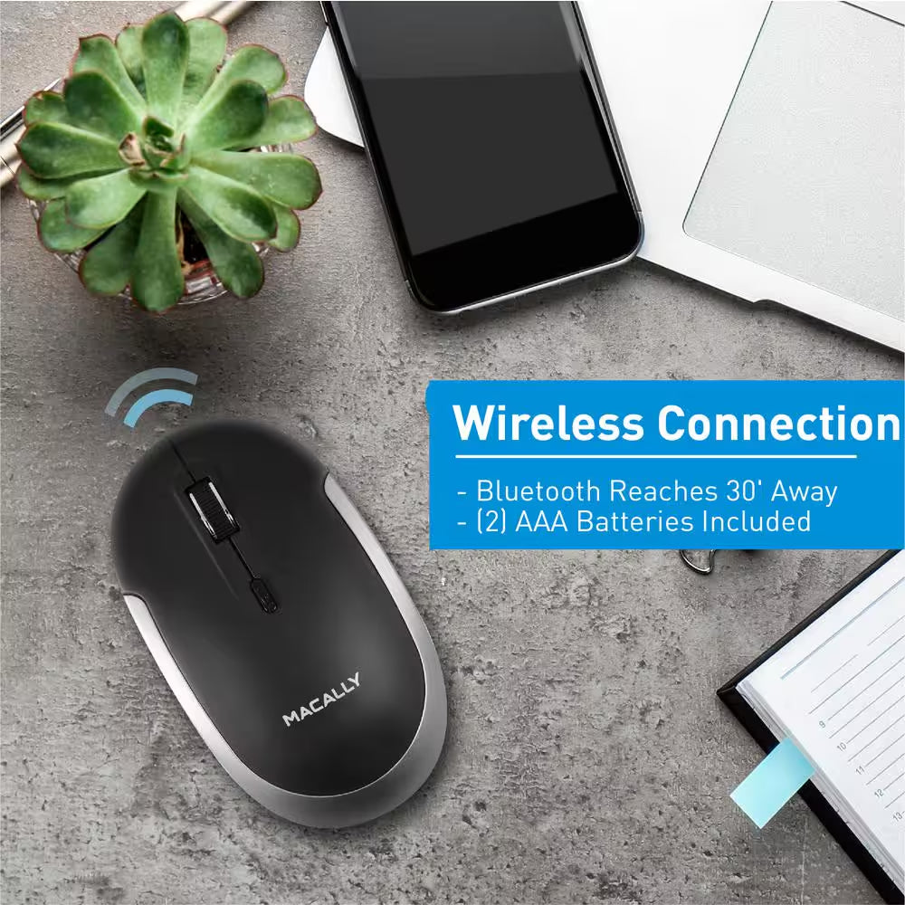 Silent Wireless Bluetooth Mouse for Mac/Pc, Compact Design :Optical Sensor and DPI Switch 800/1200/1600, Black