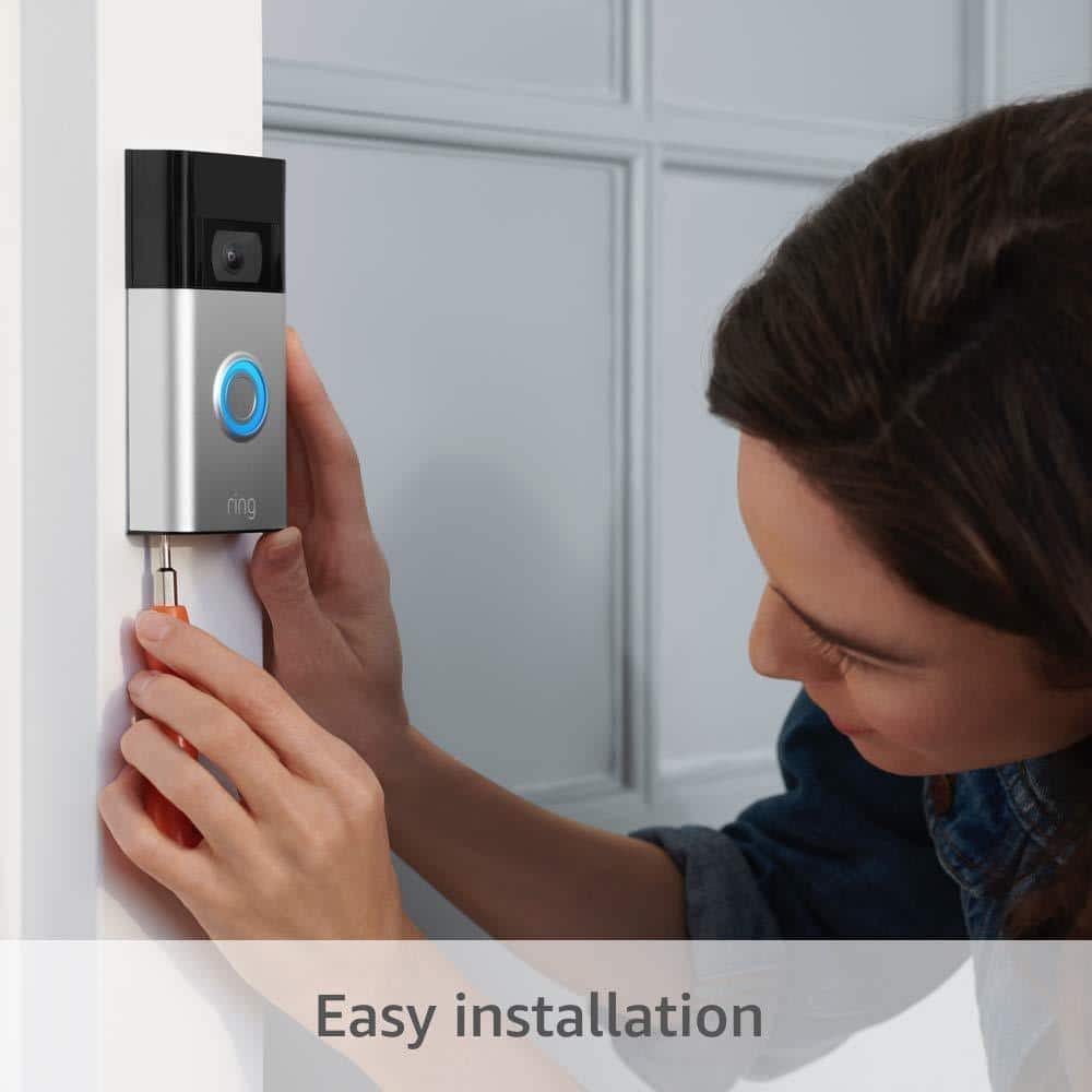 Video Doorbell - Smart Wireless Wifi Doorbell Camera with Built-In Battery, 2-Way Talk, Night Vision, Satin Nickel