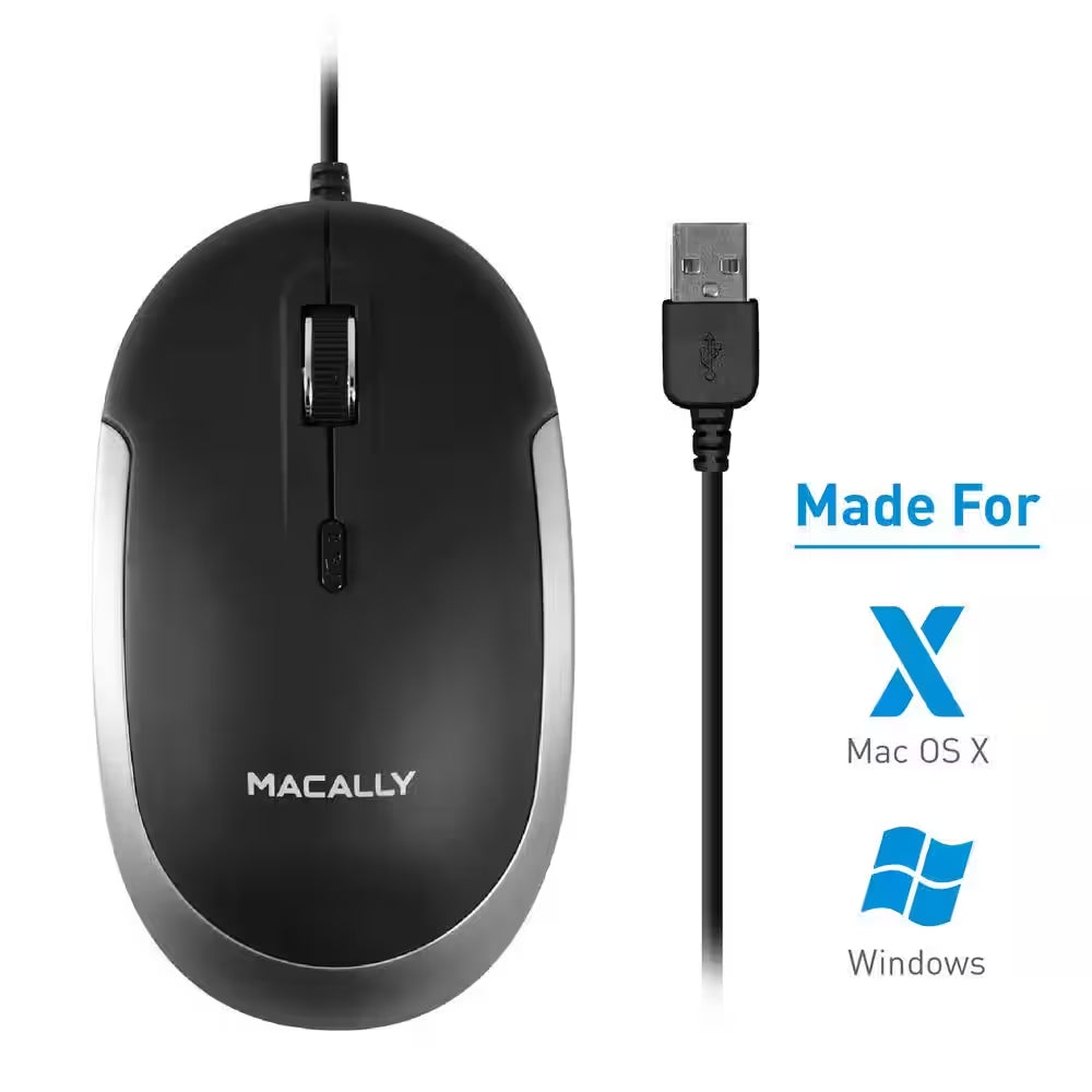 Silent USB Mouse Wired for Mac/Pc Optical Sensor and DPI Switch