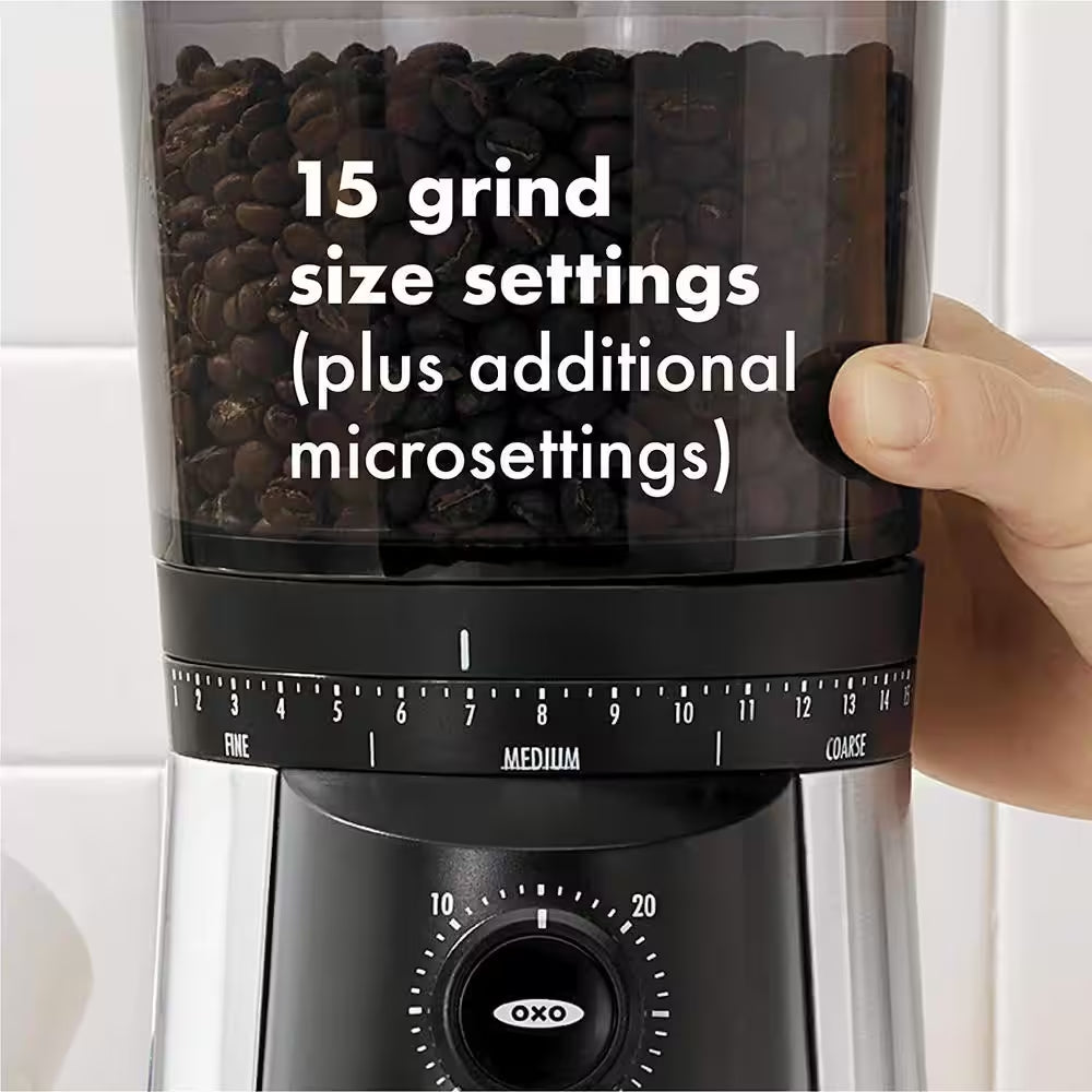 16 Oz. Stainless Steel Conical Coffee Grinder with Adjustable Settings