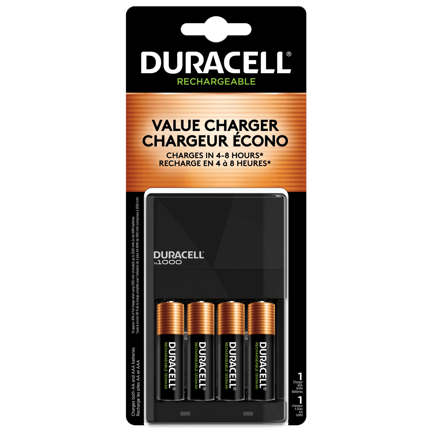 Duracell ION SPEED 1000 Rechargeable Battery Charger, Includes 4 AA NiMH Batteries