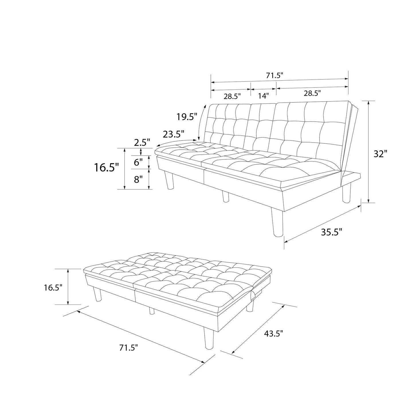 Memory Foam Futon with Cupholder and USB