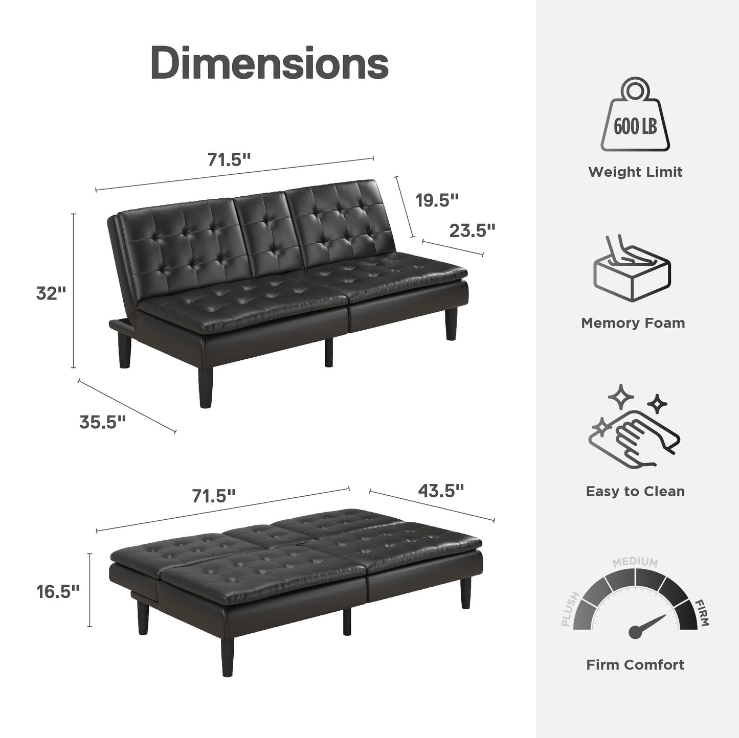 Memory Foam Futon with Cupholder and USB