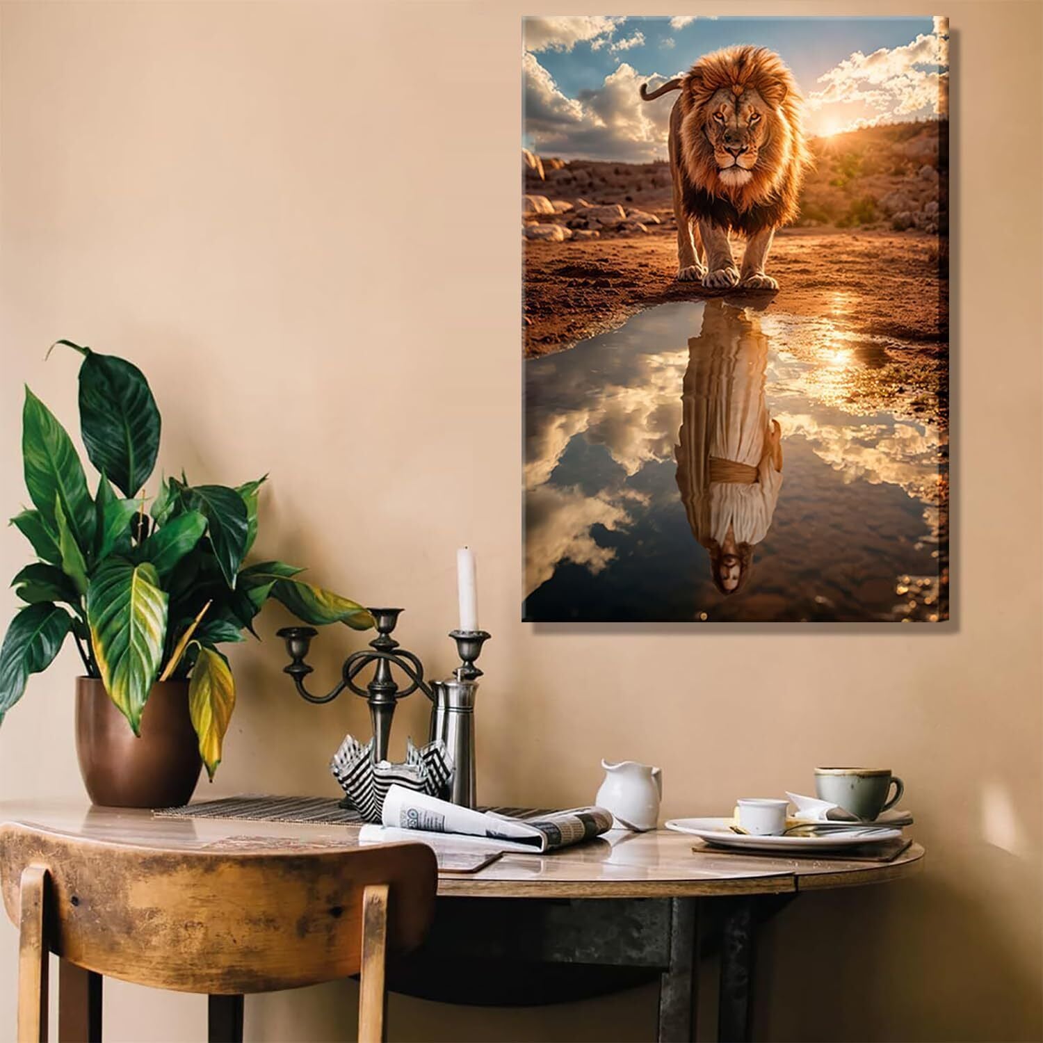 Framed Lion and Jesus Canvas Wall Art