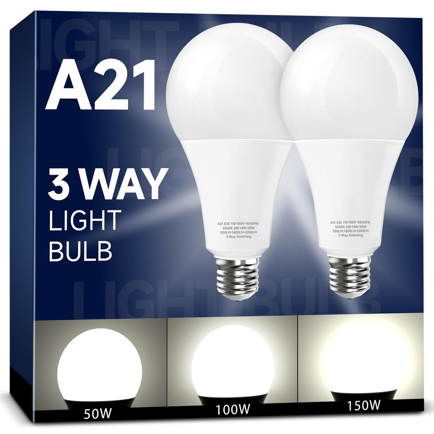 A21 3 Way LED Light Bulbs 50 100 150W Equivalent