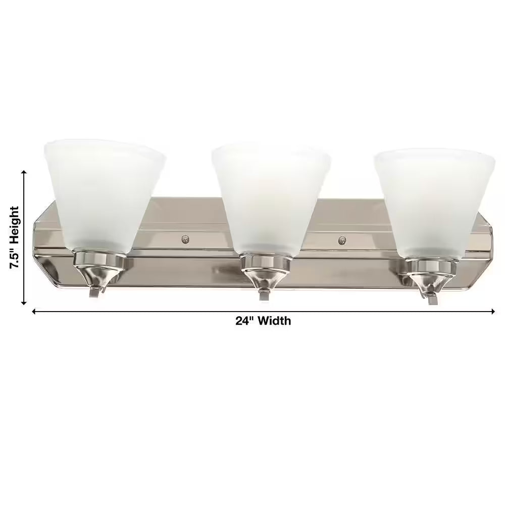 Tavish 24 In. 3-Light Brushed Nickel Classic Vanity with Frosted Glass Shade