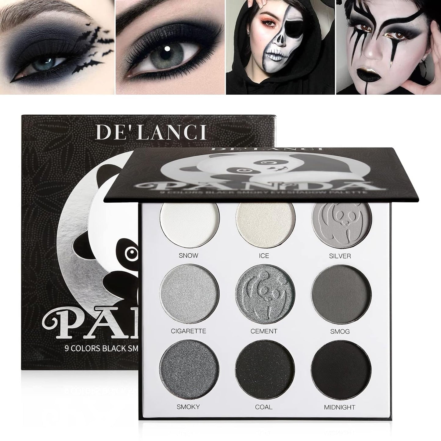 DE’LANCI PANDA 9 Colors True Black Dark Grey Smokey Goth Makeup Pallet Eyeshadow