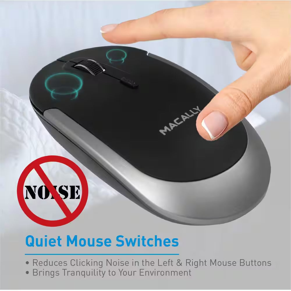 Silent Wireless Bluetooth Mouse for Mac/Pc, Compact Design :Optical Sensor and DPI Switch 800/1200/1600, Black