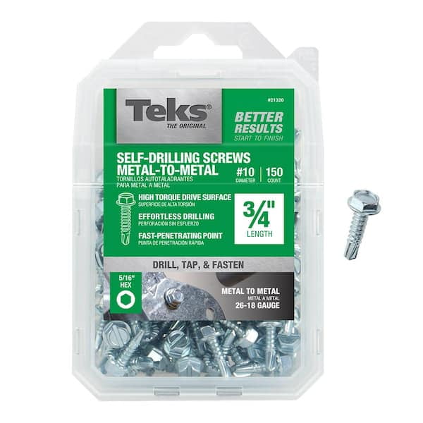 External Hex Washer Head Self-Drilling Screw (150-Pack) - Screw Length: 3/4 In, Size: 10