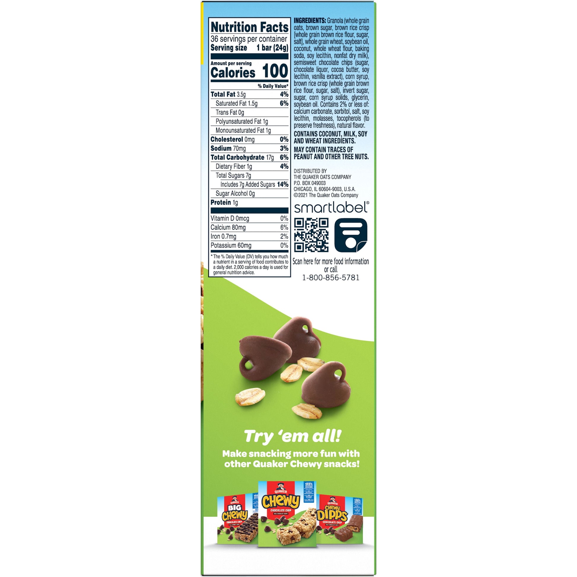 (4 Pack)  Chewy Granola Bars, Chocolate Chip Flavor, 0.84 Oz, 36 Count