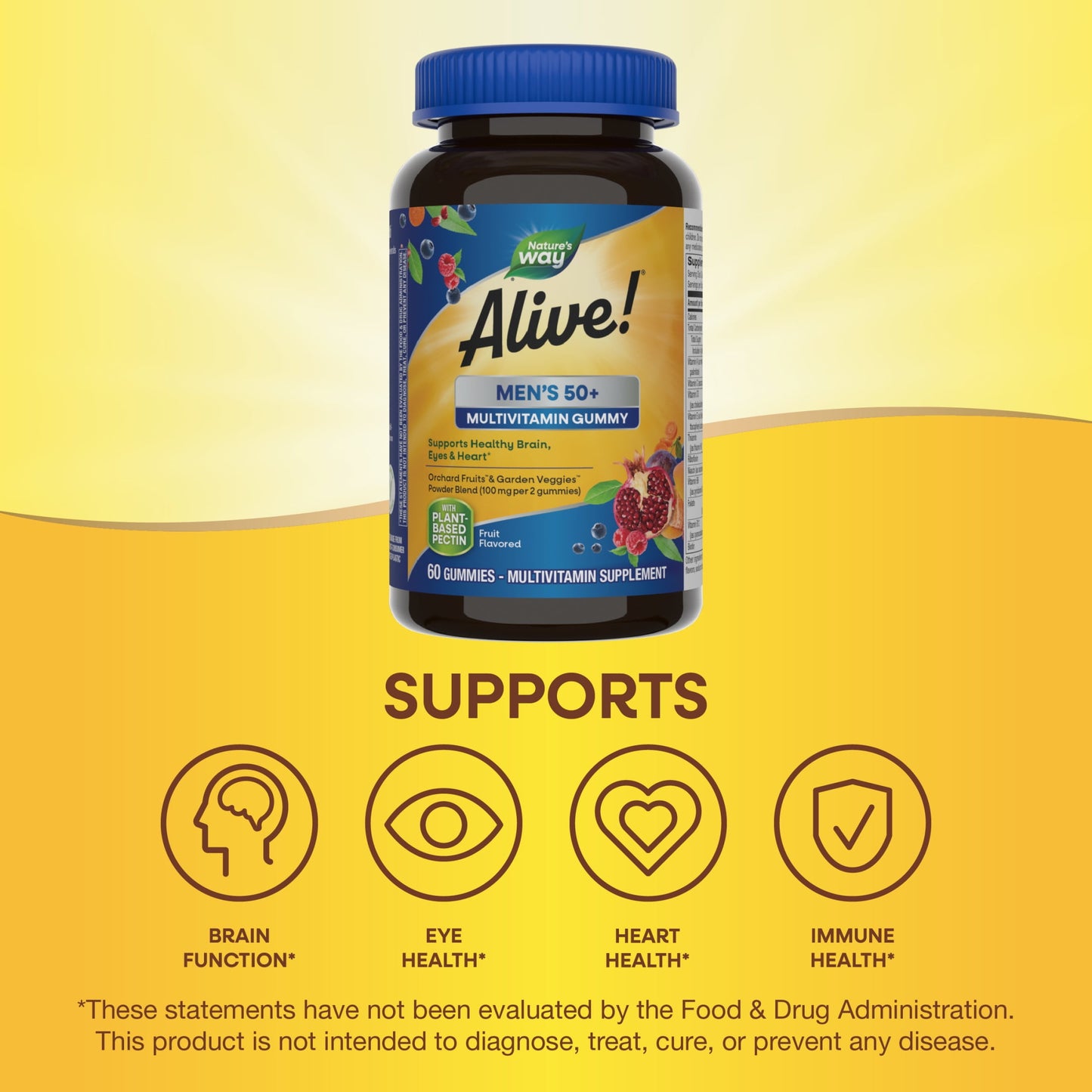 Alive! Men'S 50+ Gummy Multivitamins, B-Vitamins, Fruit Flavored, 60 Count