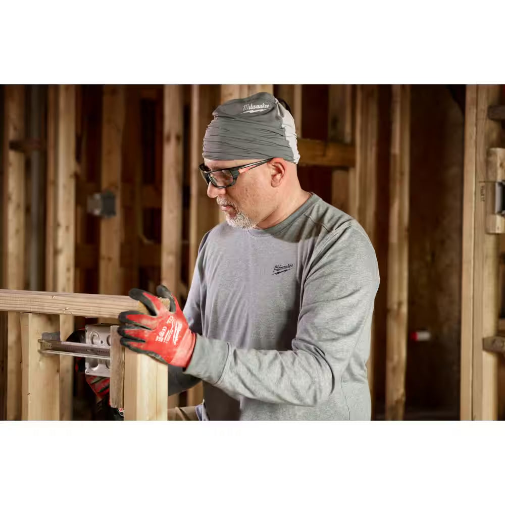 Men's WORKSKIN Long Sleeve T-Shirt with Hat, Gray Gaiter and Clear Safety Glasses