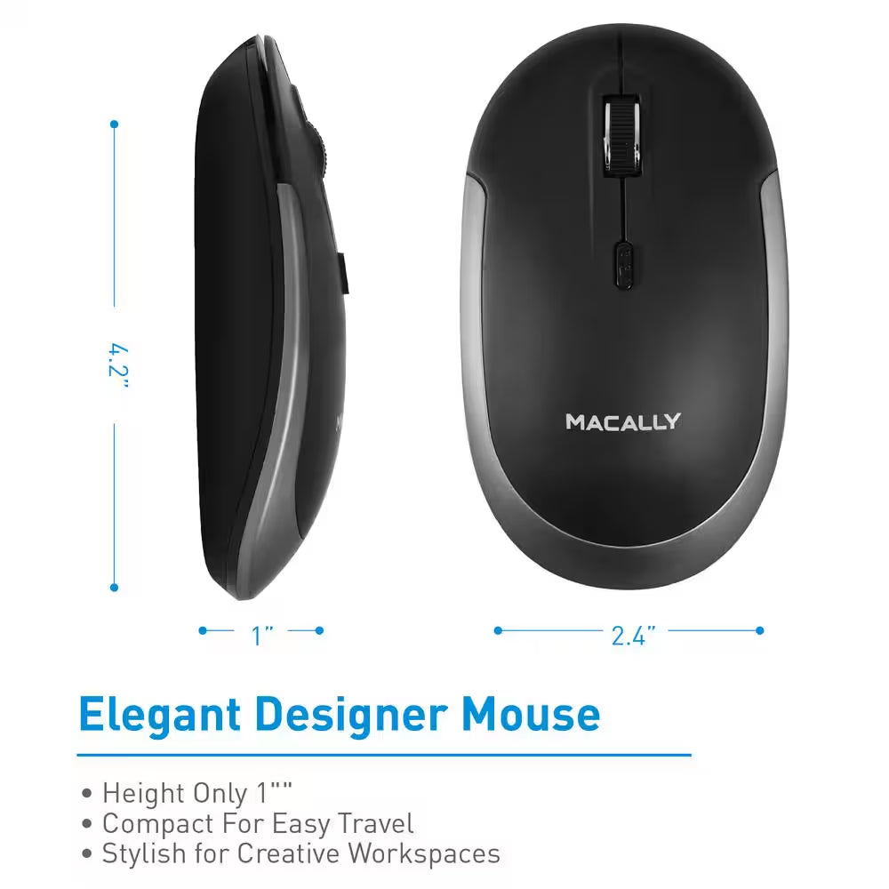 Silent Wireless Bluetooth Mouse for Mac/Pc, Compact Design :Optical Sensor and DPI Switch 800/1200/1600, Black