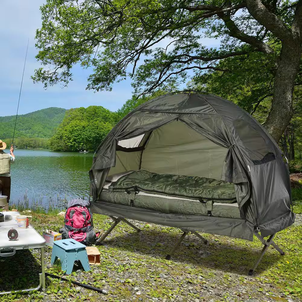 Outsunny Portable Camping Cot Tent with Comfortable Air Mattress