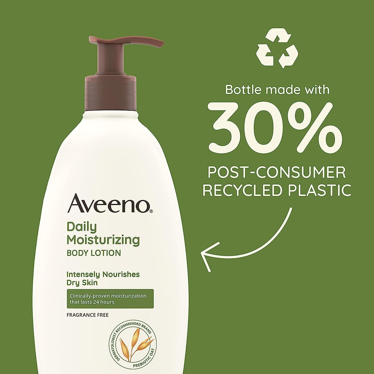 Aveeno Daily Moisturizer Body Lotion for Dry Skin Prebiotic Oat Fragrance Free 18 Fl. Oz