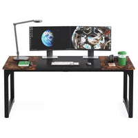 Halseey 70.8 In. W Brown Computer Desk Particle Board Wood