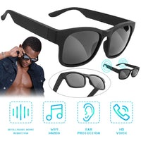 Smart Glasses Wireless Bluetooth Sunglasses Open Ear Music and Hands-Free Calling Polarized Lenses IP4 Waterproof Connect Mobile Phones and Tablets (Black)