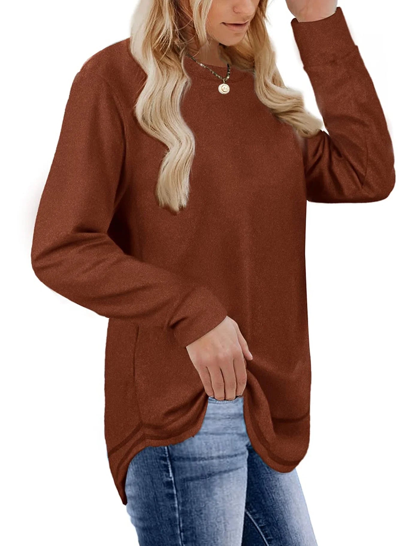 Women Crewneck Casual Long Sleeve Shirts Tunic Tops