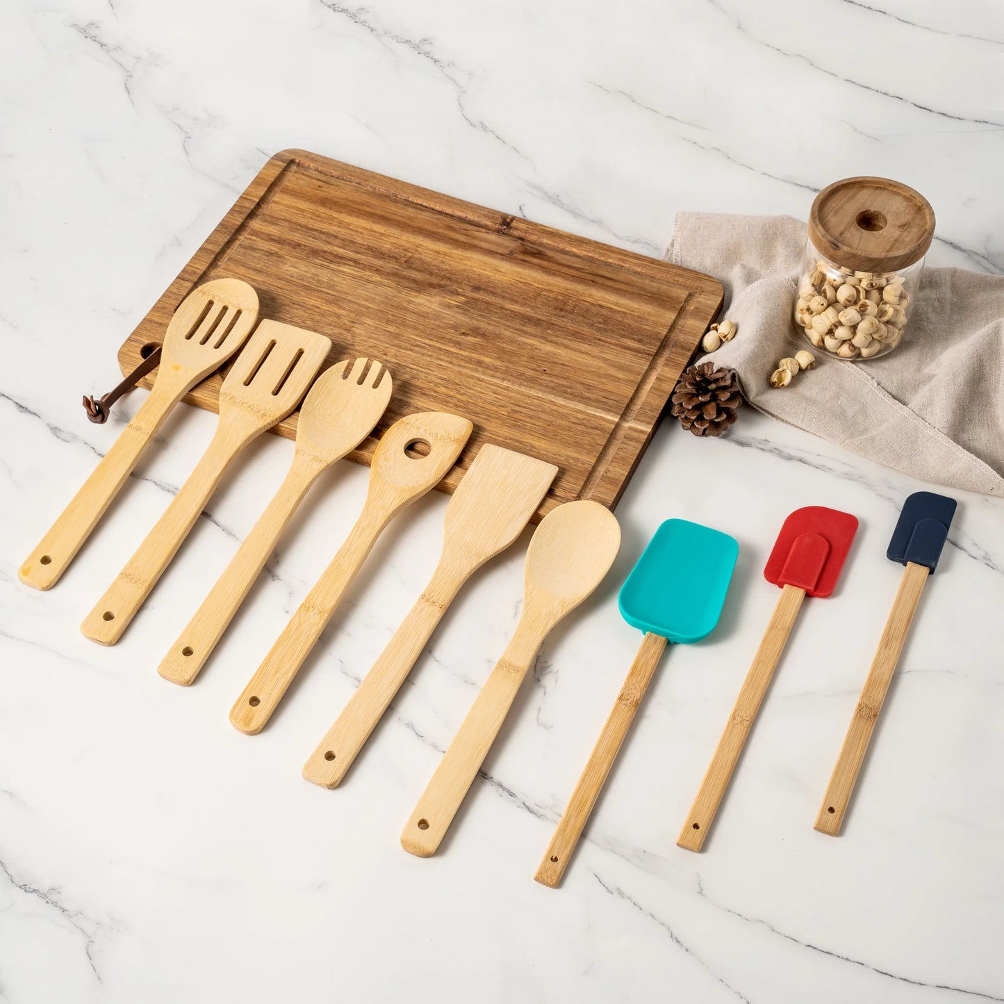 100% Natural Bamboo Tool and Gadgets 9 Pieces Utensil Set