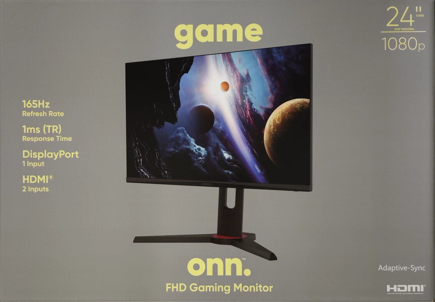 24" FHD (1920 X 1080P) 165Hz 1Ms Adaptive Sync Gaming Monitor with Cables, Black