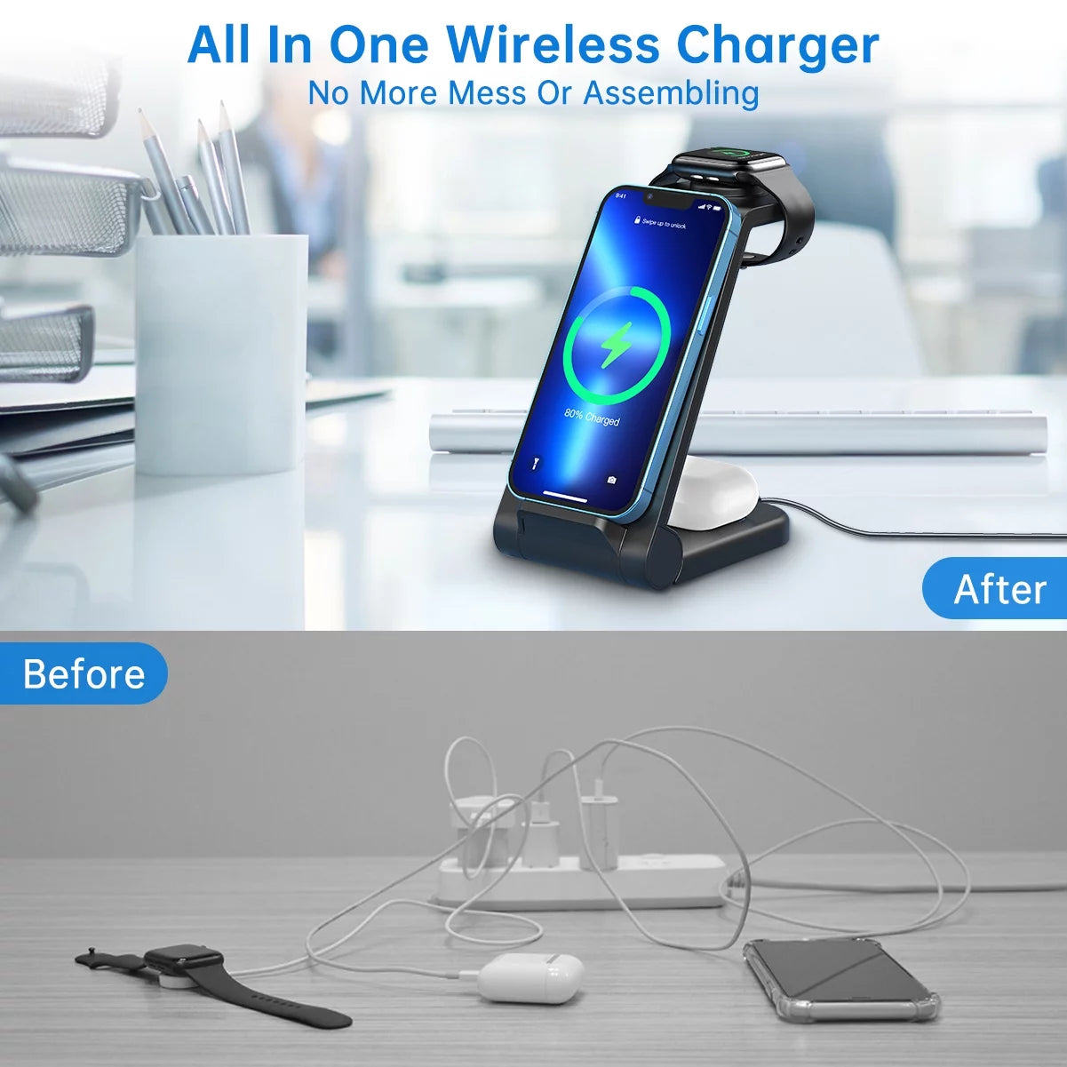 23W 3 in 1 Wireless Charging Station Fast Charging Dock for Iphone