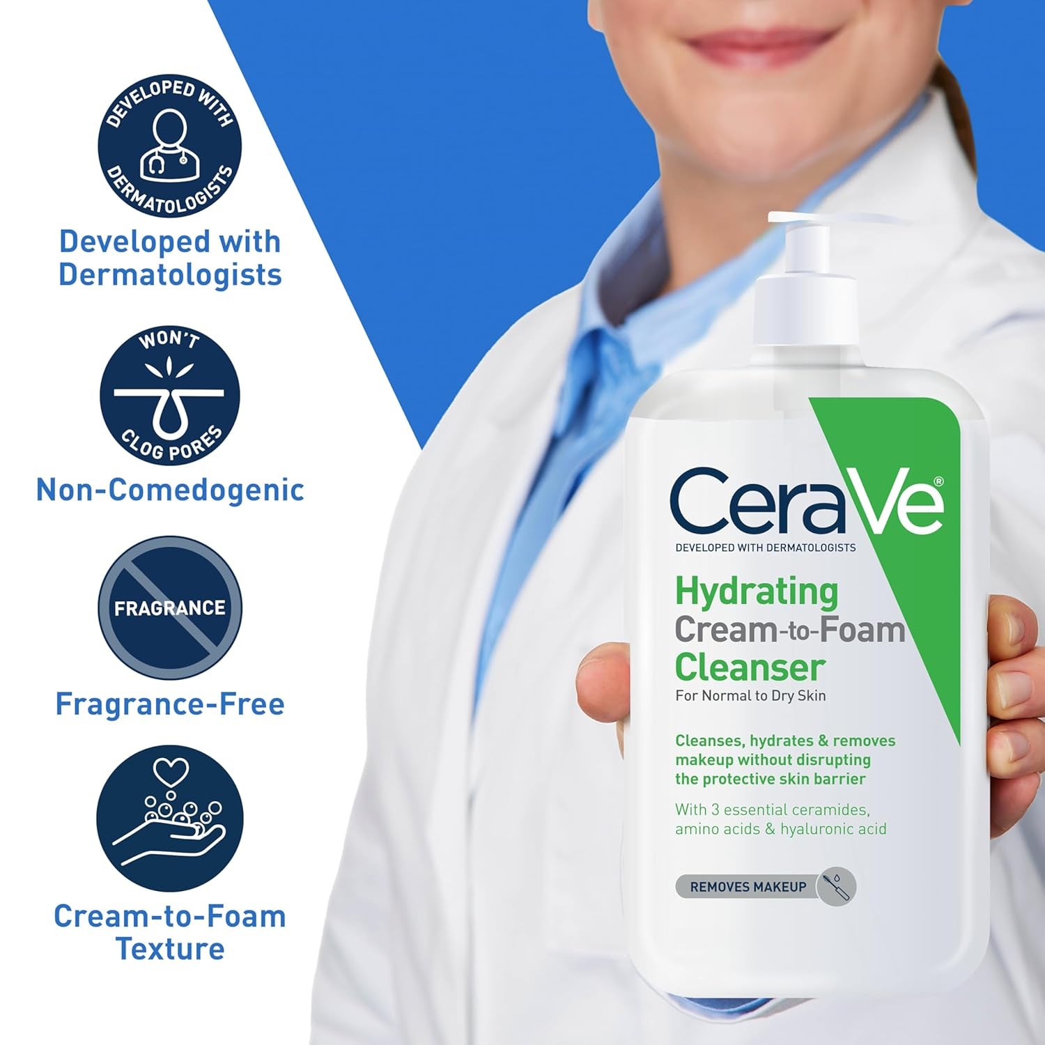 CeraVe Hydrating Cream to Foam Cleanser Makeup Remover Face Wash for Dry Skin19 Fluid Ounce