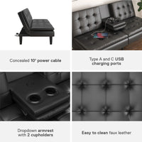 Memory Foam Futon with Cupholder and USB