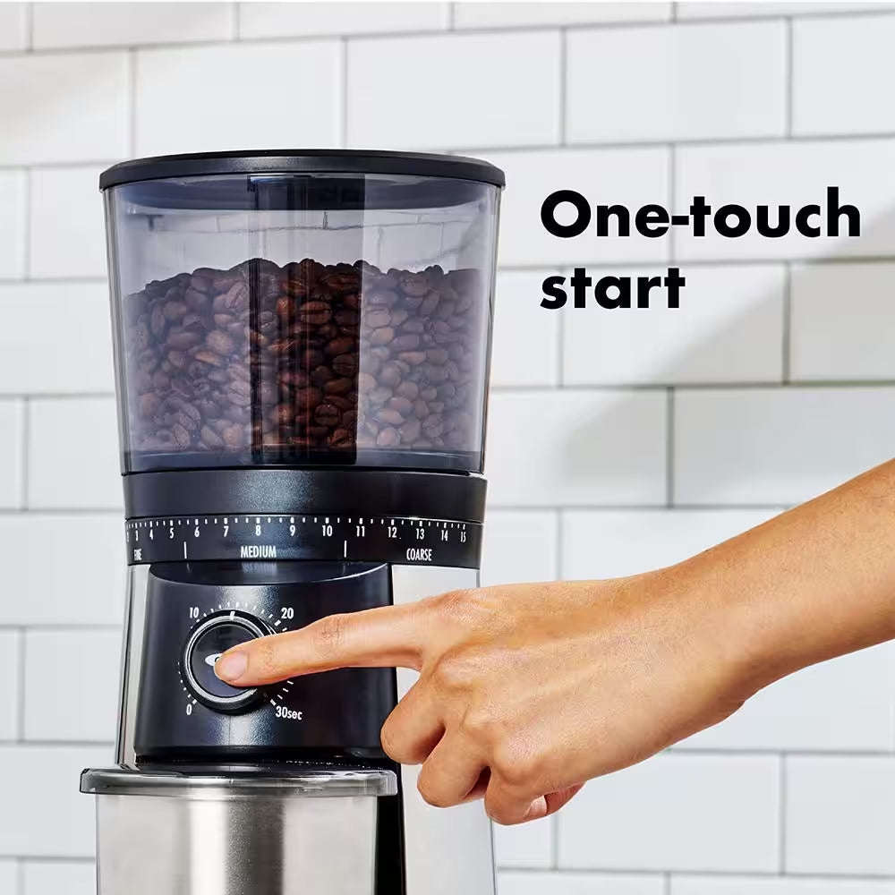 16 Oz. Stainless Steel Conical Coffee Grinder with Adjustable Settings