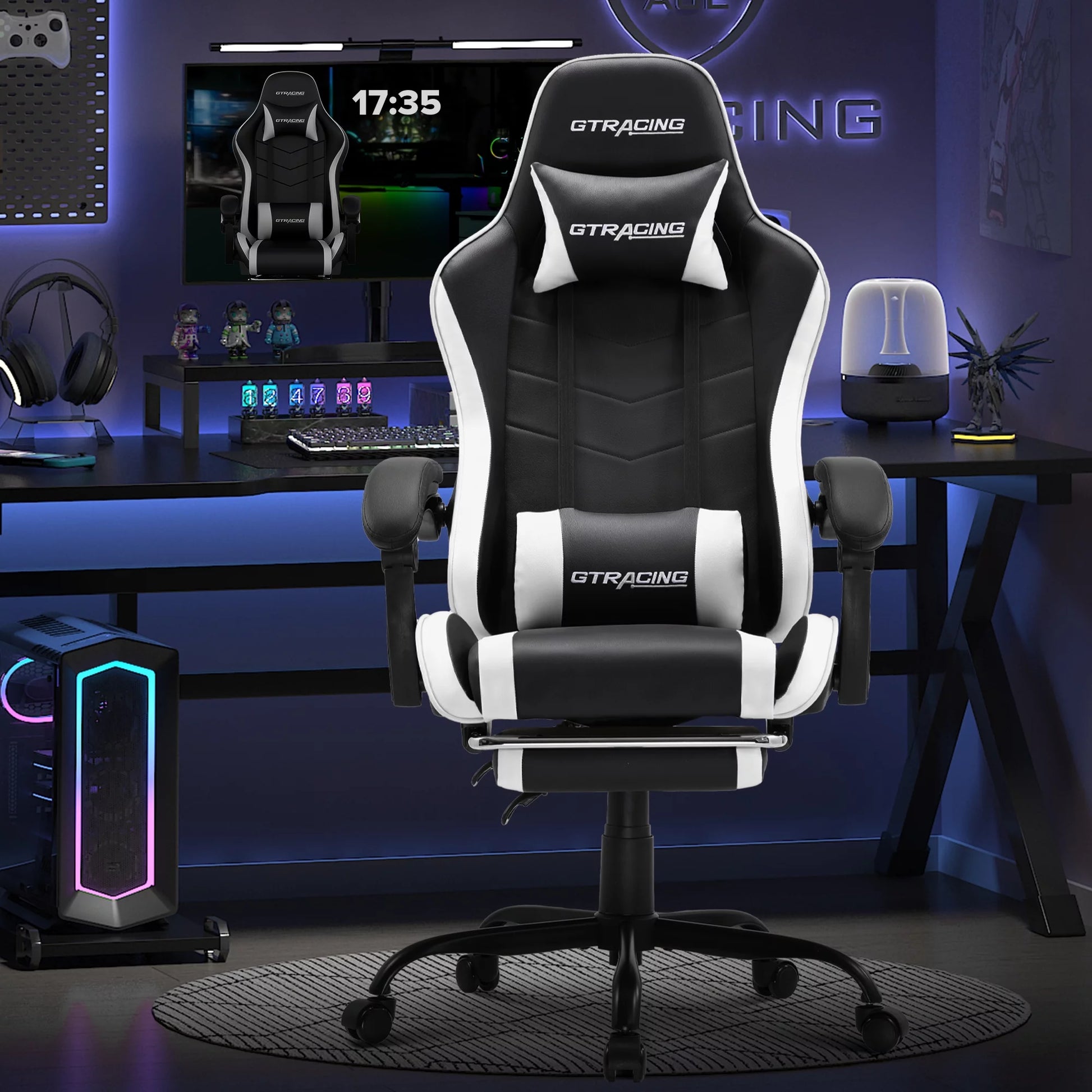 GTWD-200 Ergonomic Gaming Chair with Adjustable Pillows and Footrest