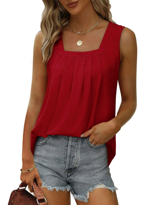 Tank Tops for Women Pleated Square Neck Sleeveless Summer Tops