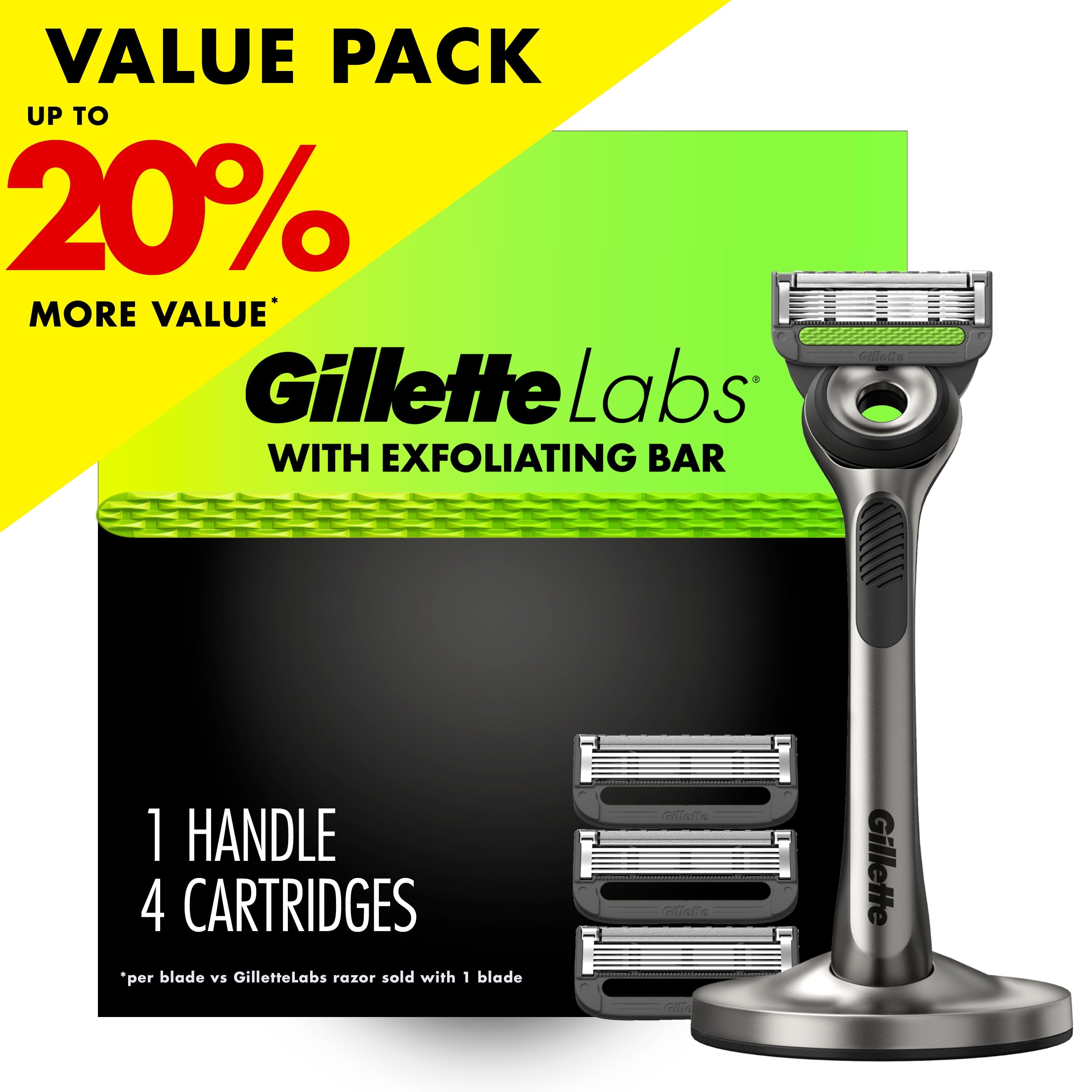 GilletteLabs with Exfoliating Bar by Gillette Razor for Men - 1 Handle, 4 Razor Blade Refills, Includes Premium Magnetic Stand