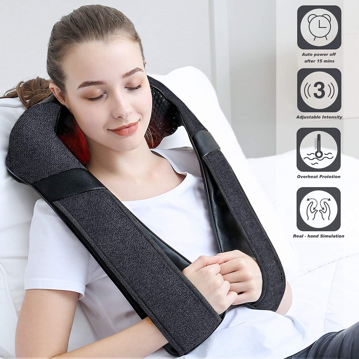 Neck Massager with Heat, Shoulder Massager, Electric Kneading Back Massager, Massage Pillow for Pain Relief Deep Tissue, Fathers Day Presents, Mothers Day,Christmas Gifts Get Well Soon