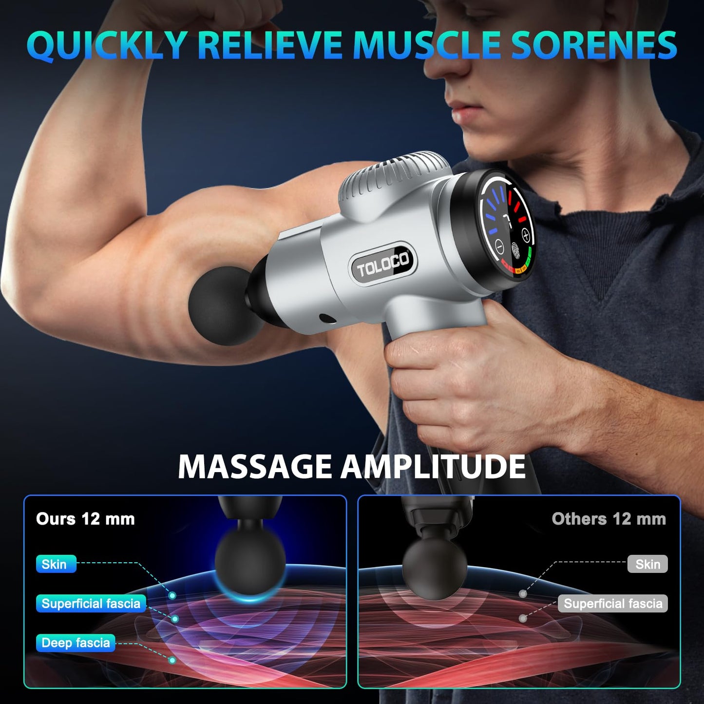 Massage Gun, Deep Tissue Back Massage for Athletes for Pain Relief, Percussion Massager with 10 Massages Heads & Silent Brushless Motor, Black