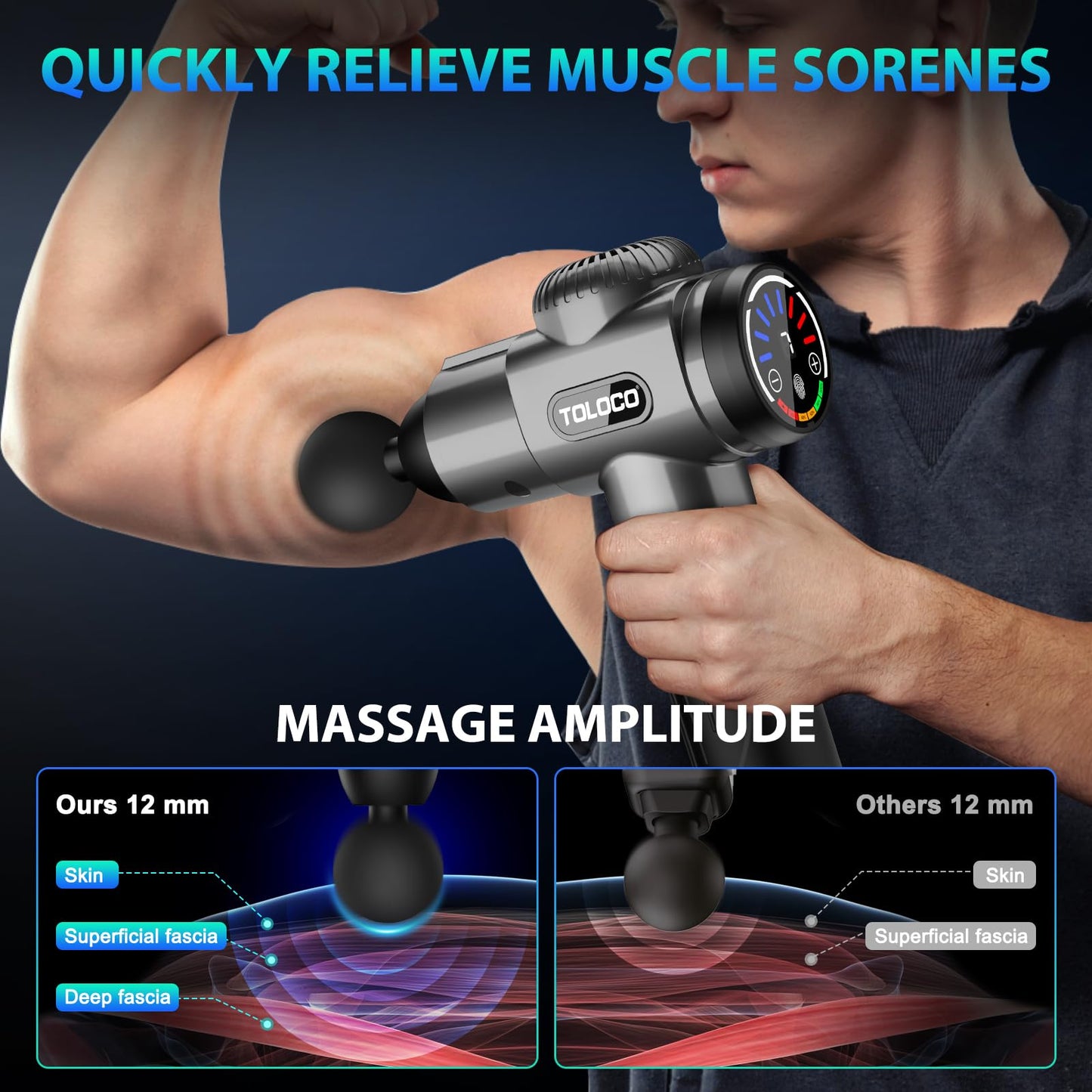 Massage Gun, Deep Tissue Back Massage for Athletes for Pain Relief, Percussion Massager with 10 Massages Heads & Silent Brushless Motor, Black