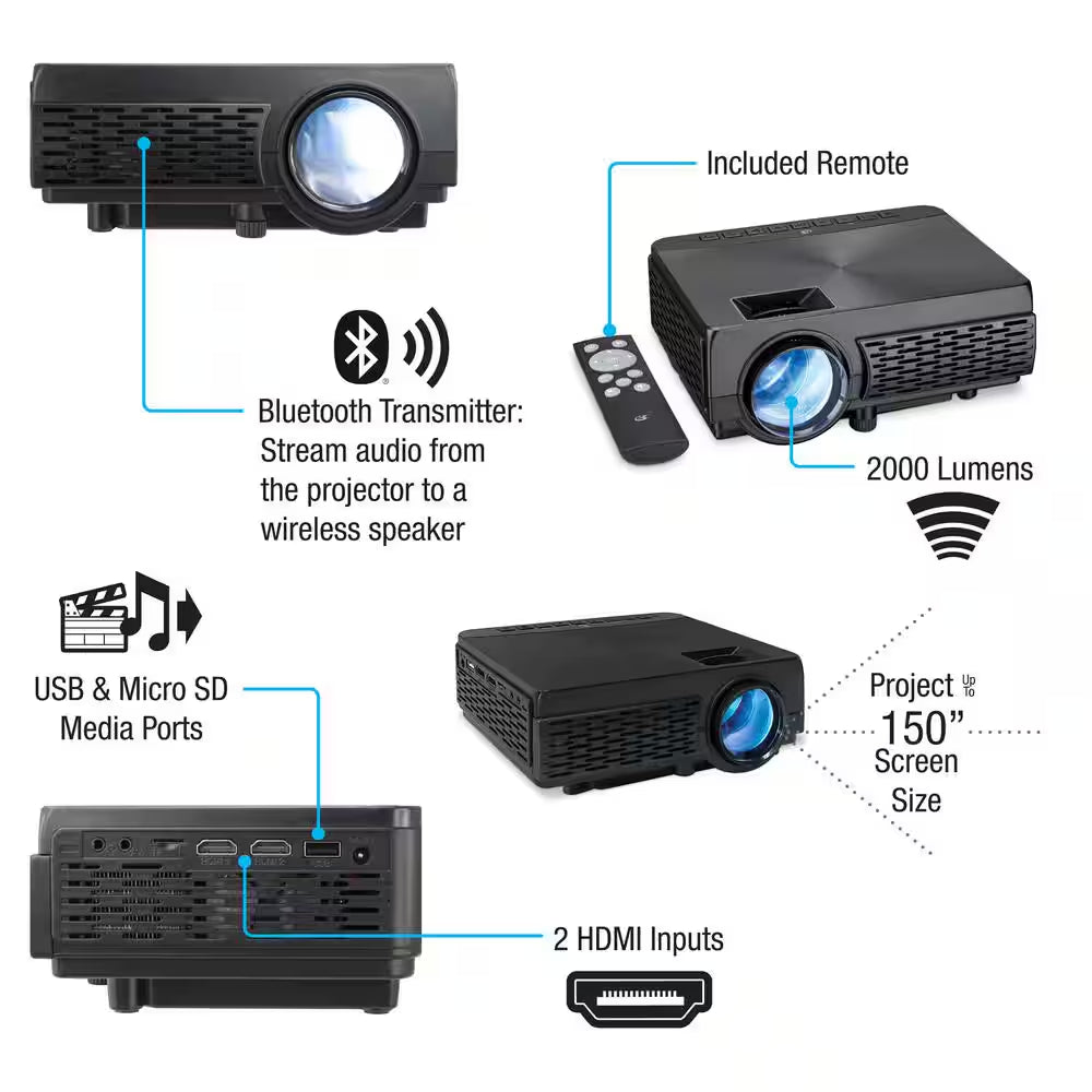 800 X 480 Mini Projector with Bluetooth and 2000 Lumens