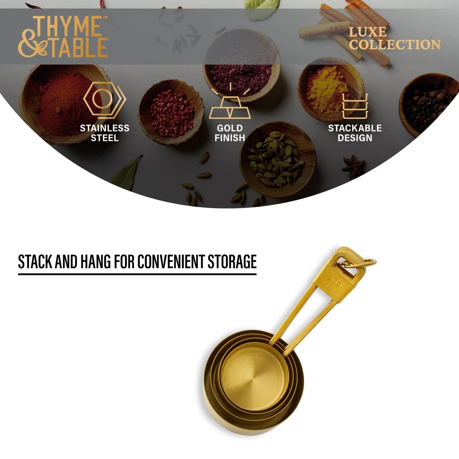 4-Piece Gold Stainless Steel Nesting Measuring Cup Set