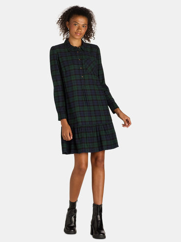 Women's Plaid Mini Dress with Long-Sleeves