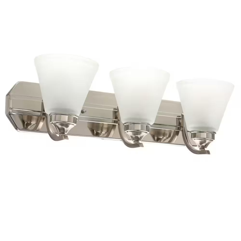 Tavish 24 In. 3-Light Brushed Nickel Classic Vanity with Frosted Glass Shade