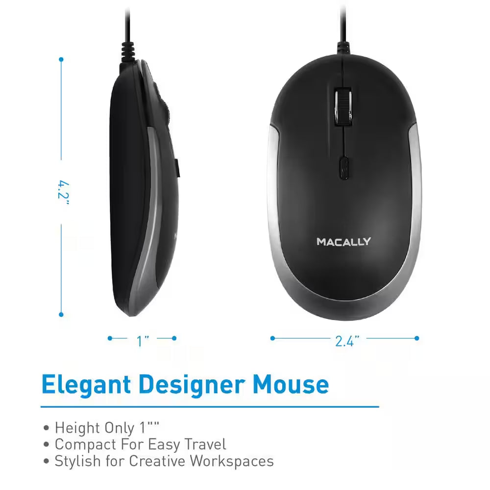 Silent USB Mouse Wired for Mac/Pc Optical Sensor and DPI Switch