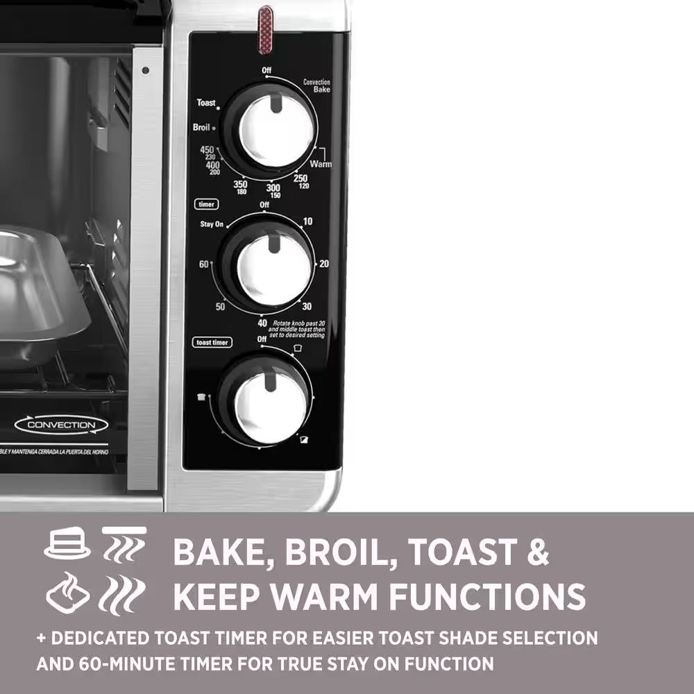 1500 W 8-Slice Stainless Steel Toaster Oven with Broiler