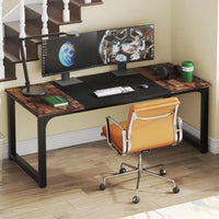 Halseey 70.8 In. W Brown Computer Desk Particle Board Wood