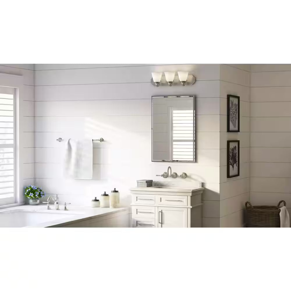 Tavish 24 In. 3-Light Brushed Nickel Classic Vanity with Frosted Glass Shade